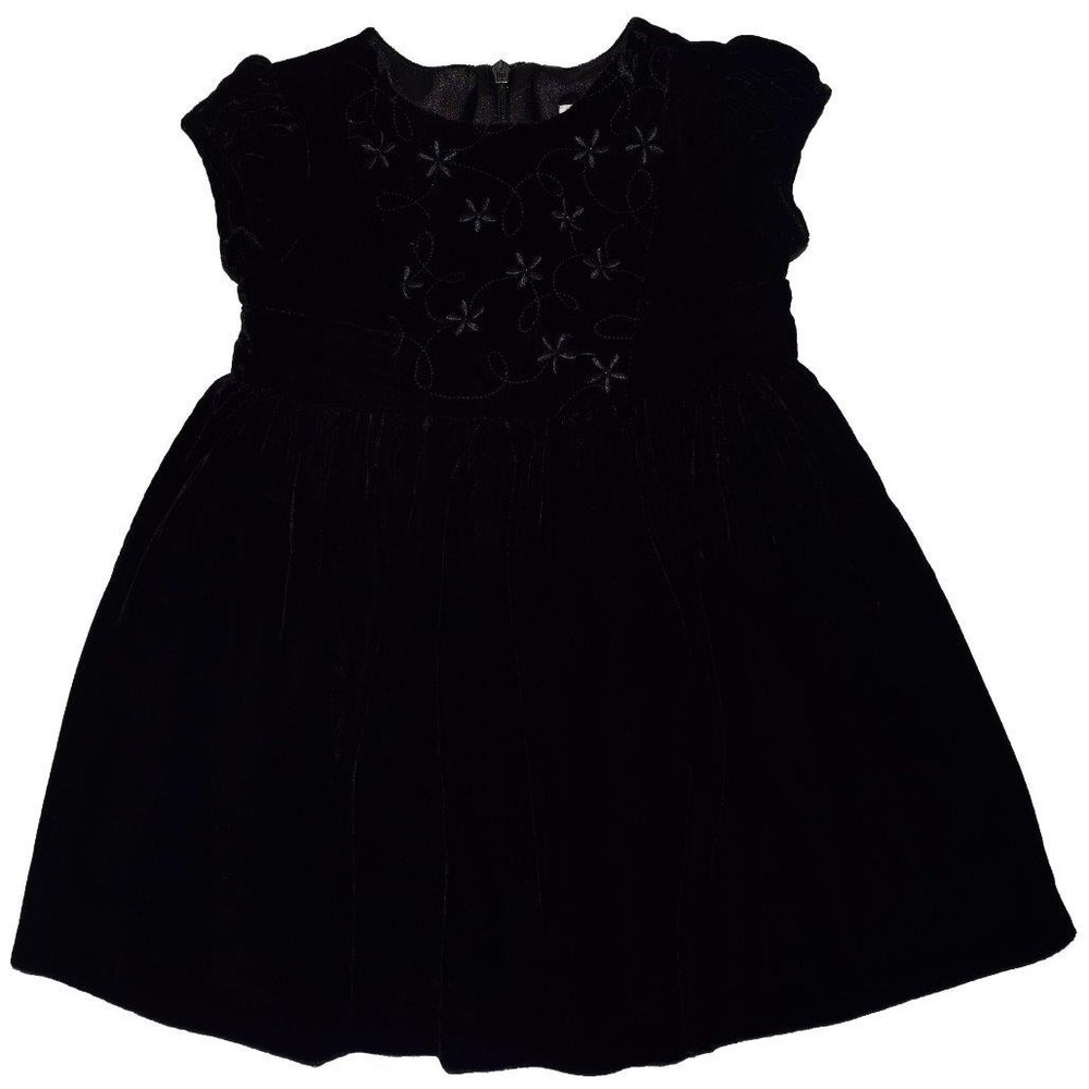 EUC Gymboree Prim& Proper 6- 12 Mos Short Sleeve Black Velvet Silk Blend Dress